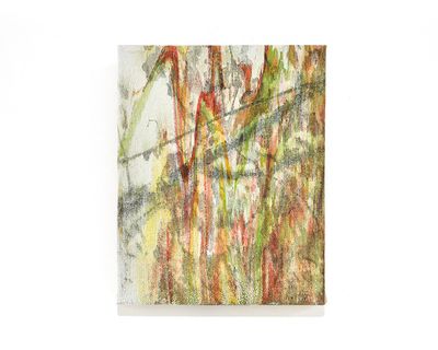 camp in autumn (2011), oil pushed through mesh with watercolor, by Nobuhiko Murayama
